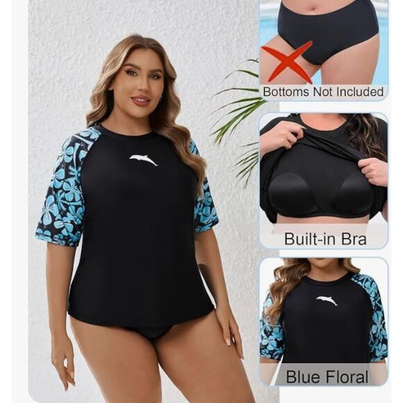 NEW Halcurt Womens Rash Guard Swim Shirt Palm Tree Logo Built In Bra 3X NWT - Picture 4 of 7